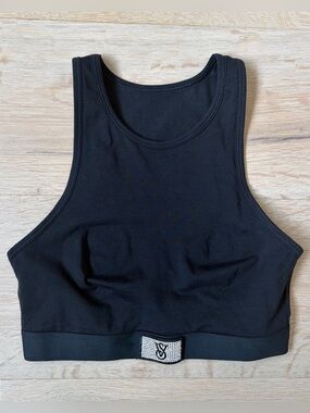 Victoria’s Secret Pink Bling Logo High Neck Sports Bra Black Size Small NWT*S27